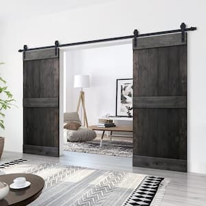 60 in. x 84 in. Mid-Bar Series Charcoal Black Stained DIY Solid Wood Interior Double Sliding Barn Door With Hardware Kit