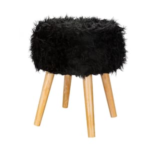 Black Faux Fur Storage Ottoman