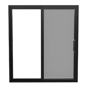 72 in. x 80 in. Matte Black Universal Handing Aluminum Sliding Patio Door with Aluminum Frame and Lockset