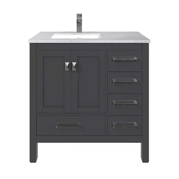 London 36 in. Single Sink Espresso Bath Vanity with White Carrara Quartz Top (Assembled)