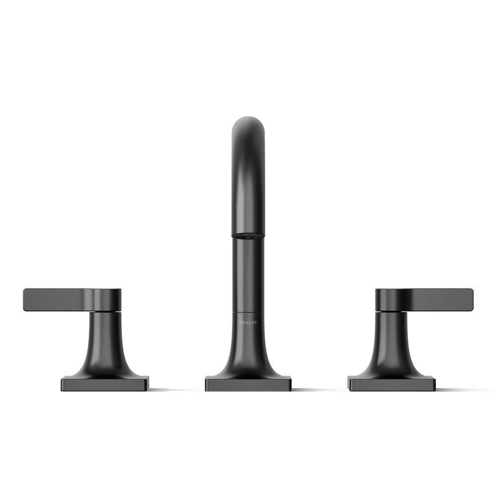 Matte Black Brass Widespread Bathroom Sink Faucet with Clicker Drain