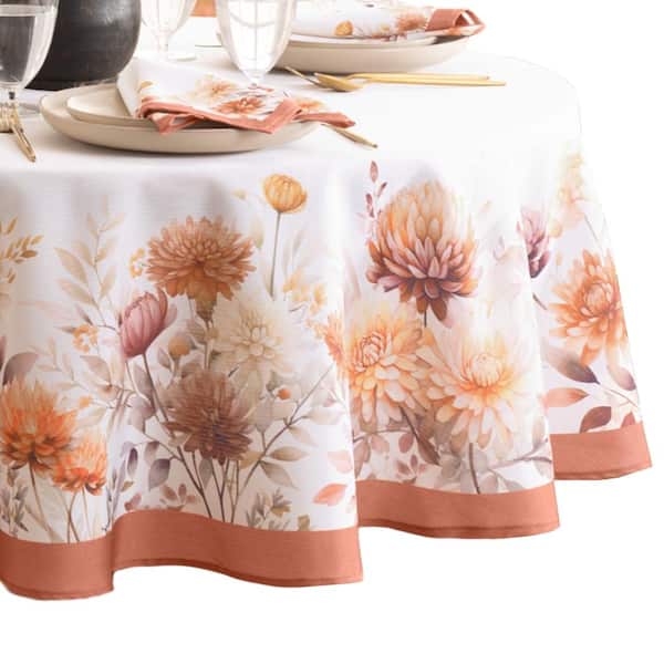 Autumn Blooms Round Tablecloth, Multicolor - 70"W x 70"L Round