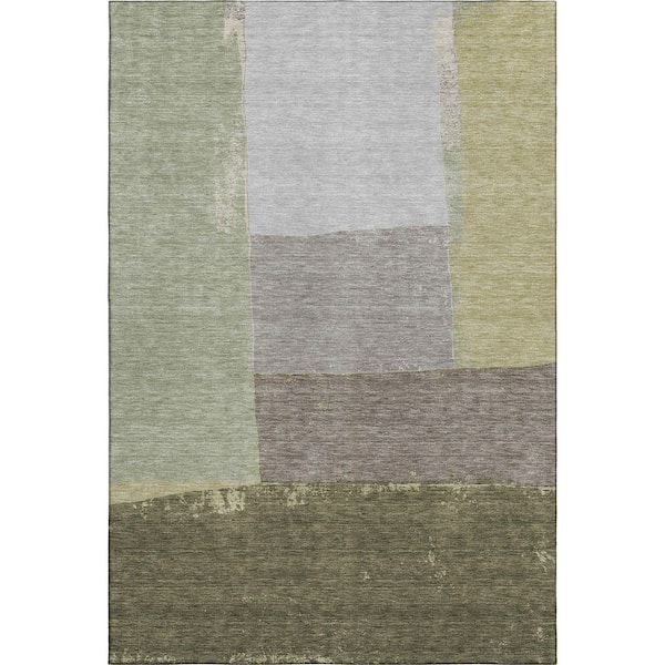 Mayfield Premium Machine Washable Abstract AMF2511 Olive 10 ft. x 14 ft. Area Rug