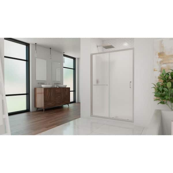 Infinity-Z 36 in. x 48 in. Semi-Frameless Sliding Shower Door in Brushed Nickel with Center Drain White Base