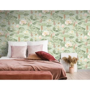 Water Lily Green Non-Pasted Wallpaper (Covers 56 sq. ft.)