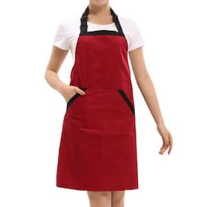 26 in.x 28 in. Red Waterproof Working Chef Apron with Pockets for Working,Gardening,Kicthen Cooking,Harvest,Coffee Shop