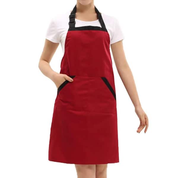 NOVO 26 in.x 28 in. Red Waterproof Working Chef Apron with Pockets for Working,Gardening,Kicthen Cooking,Harvest,Coffee Shop