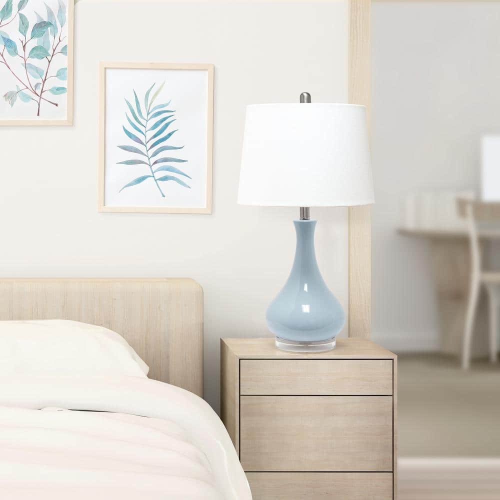 Elegant Ceramic Teardrop Table Lamp in Light Blue with Fabric Shade