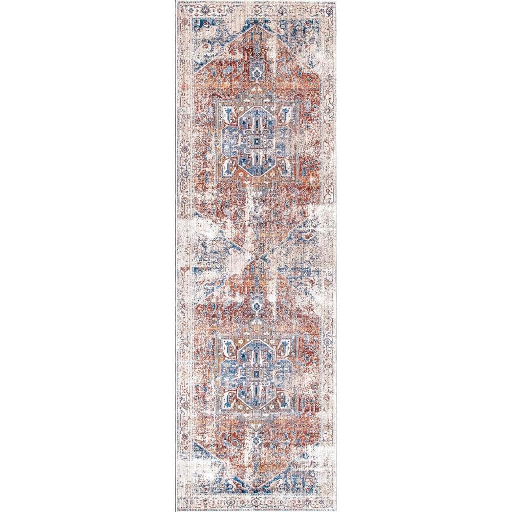 Ivory and Multicolor Medallion Fringe Runner Rug, 2' 6" x 8'