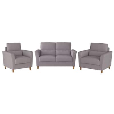 Georgia 3-Piece Light Gray Upholstered Loveseat Sofa and Accent Chair Set