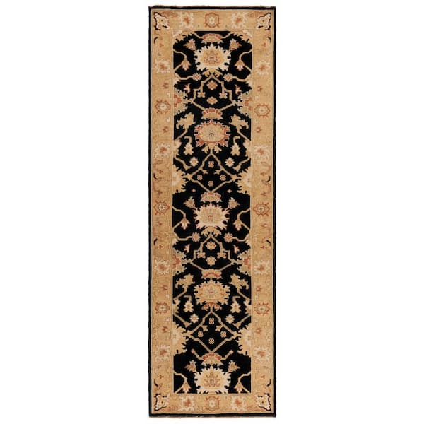 Oushak 3 ft. x 10 ft. Black/Light Gold Oriental Runner Rug
