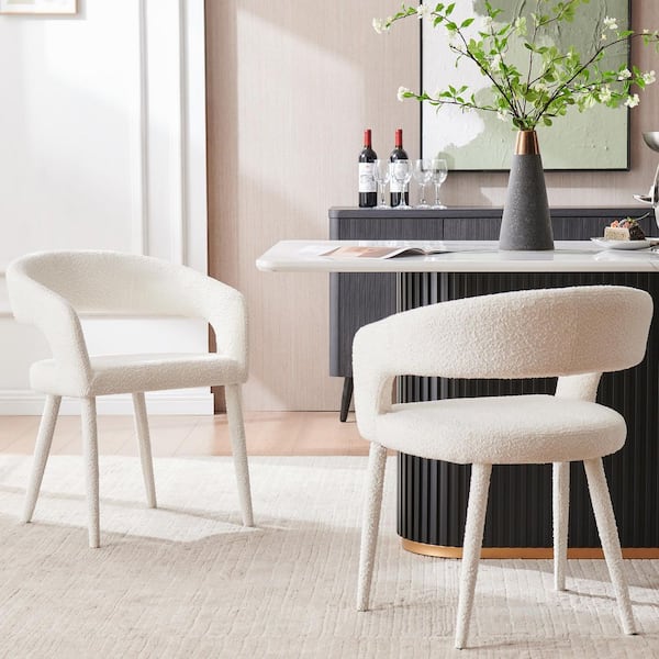 Set of 2 Minimalists Boucle Upholstered Dining Chair with Metal Legs for Dining Room Home Office