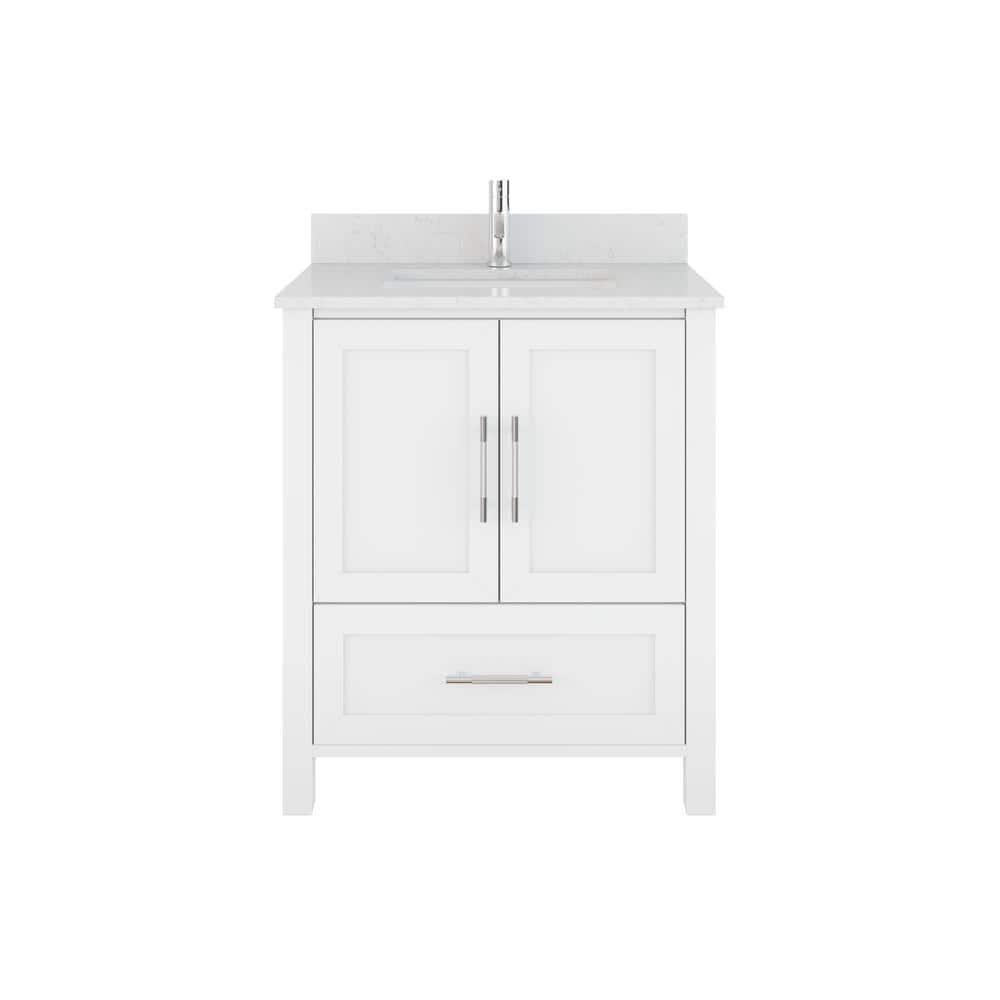Boulder 30 in. W x 22 in. D Bath Vanity in White with Engineered Stone Top 