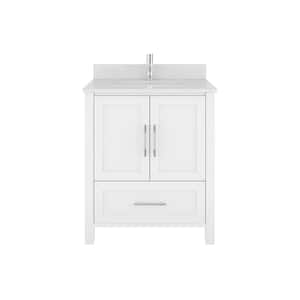 Boulder 30 in. W x 22 in. D Bath Vanity in White with Engineered Stone Top with White Sink and Drawer Organizer