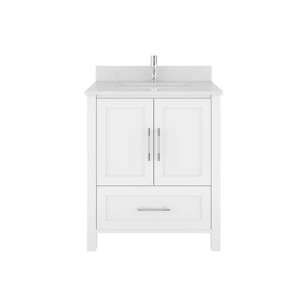 ART BATHE Boulder 30 in. W x 22 in. D Bath Vanity in White with Engineered Stone Top with White Sink and Drawer Organizer