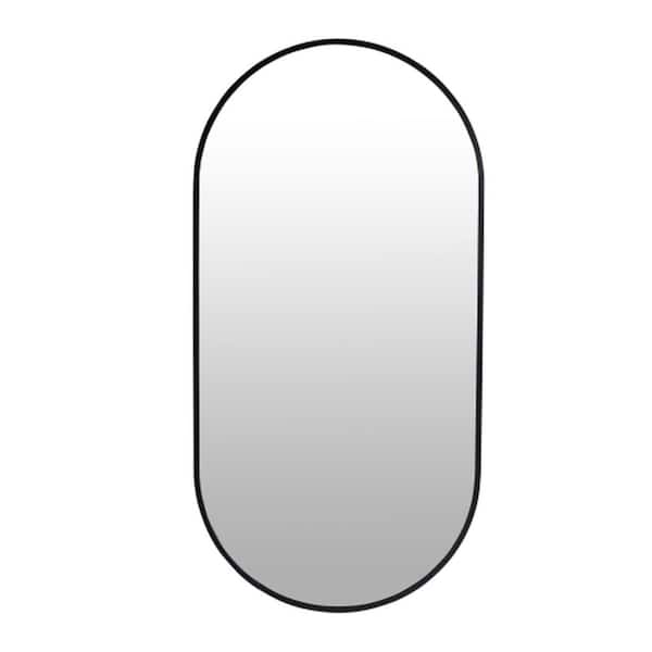 FUNKOL 18 in. W x 35 in. H Large Oval Aluminum Framed Wall-Mounted Bathroom Vanity Mirror In Black