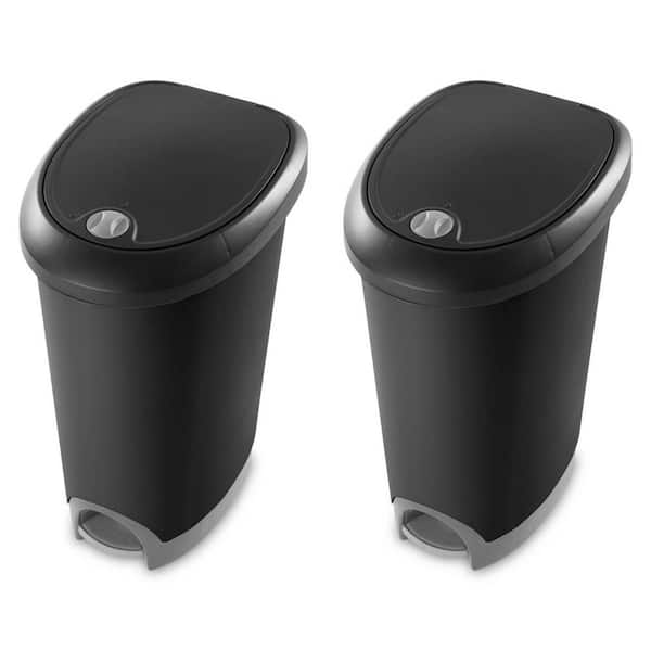 Sterilite 12.6 Gal. Locking Lid Step On Kitchen Wastebasket Trashcan, Black (2-Pack)