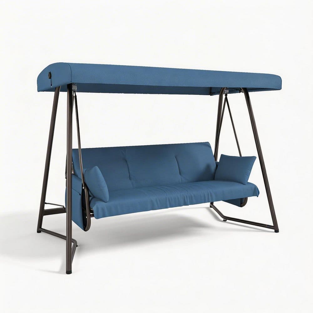 3-Person Blue Metal Patio Swing with Water Resistant Cushion and Adjustable Canopy for Outdoor Lounging price history on PriceWatchPro