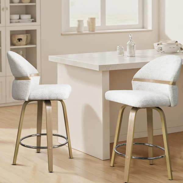 Art Leon Modern Beige Fabric Swivel Bar Stools with Wood Legs (Set of 2)