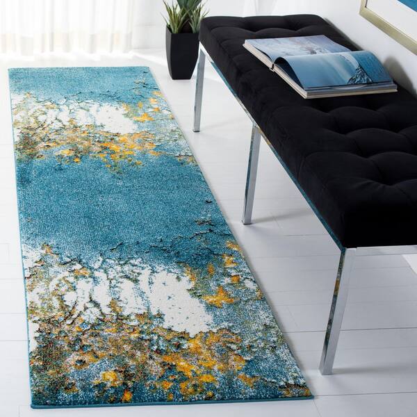 Glacier 2 ft. x 10 ft. Blue/Gold Abstract Geometric Runner Rug