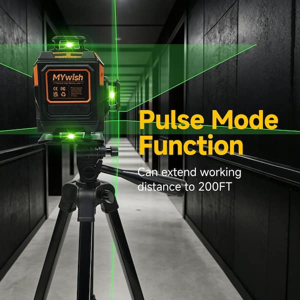 MYWISH 150 ft. Green Beam 360° Cross-Line Laser Level with Pulse