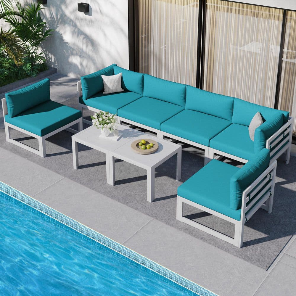 White 8-Piece Aluminum Outdoor Patio Conversation Sectional Deep Seating So