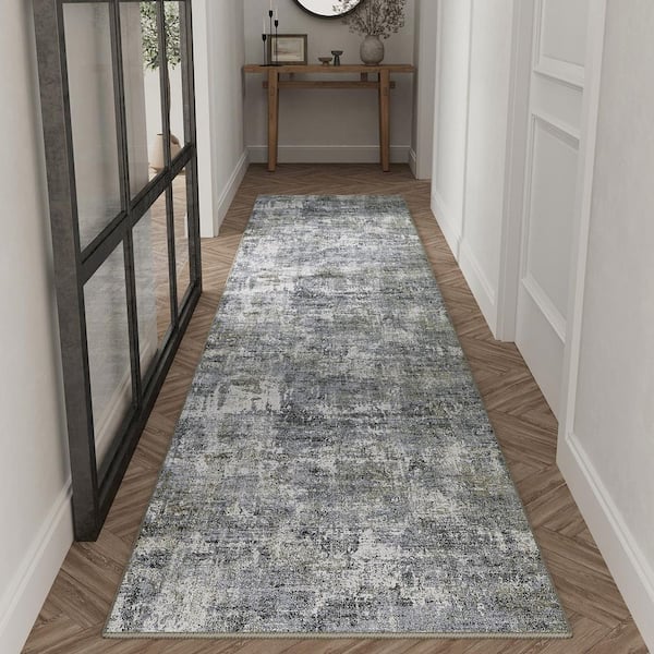 Morocco Blue/Gray 2 ft. x 8 ft. Modern Abstract Area Rug