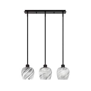 Albany 60-Watt 3-Light Espresso Linear Pendant Light with Onyx Swirl Glass Shades and No Bulbs Included