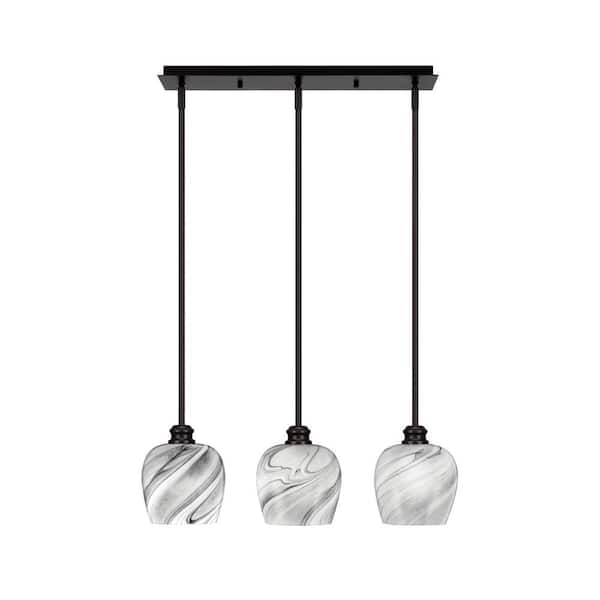 Unbranded Albany 60-Watt 3-Light Espresso Linear Pendant Light with Onyx Swirl Glass Shades and No Bulbs Included