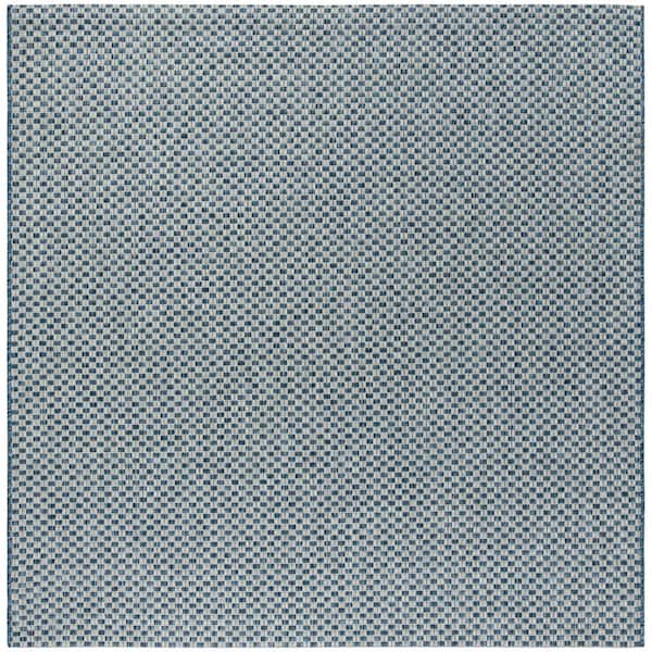 Courtyard Blue/Light Gray 7 ft. x 7 ft. Square Solid Indoor/Outdoor Patio  Area Rug