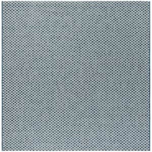 Courtyard Blue/Light Gray 8 ft. x 8 ft. Square Coastal Solid Indoor/Outdoor Patio Area Rug