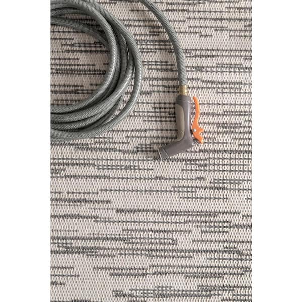 Lana Striped Gray 8 ft. x 8 ft. Indoor/Outdoor Patio Square Area Rug