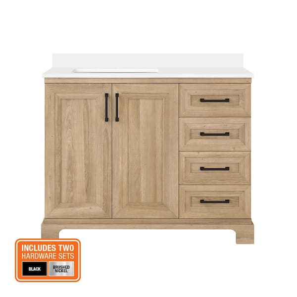 Sinita 42 in. Single Sink Weathered Tan Bath Vanity with White Engineered Stone Top (Assembled)