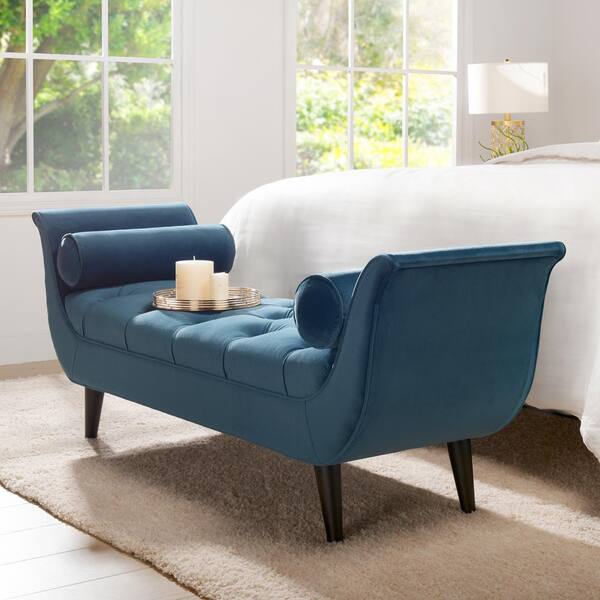 Jennifer Taylor Alma Satin Teal Tufted Entryway Bench 85170867 The