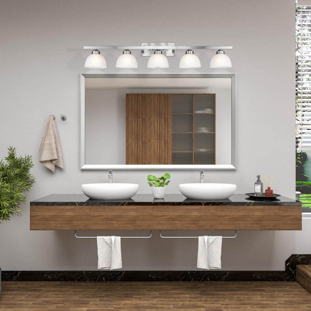 Somerset Brushed Nickel 5-Light Bath Vanity with Satin Glass