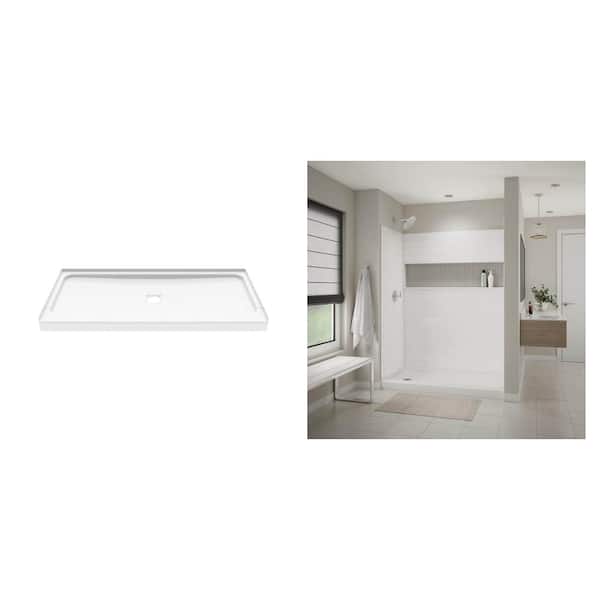 Aloha ShowerCast 60 in. L x 32 in. W Center Shower Pan Base and NexTile 60 in. W x 32 in. L x 74 in. H Shower Wall Kit