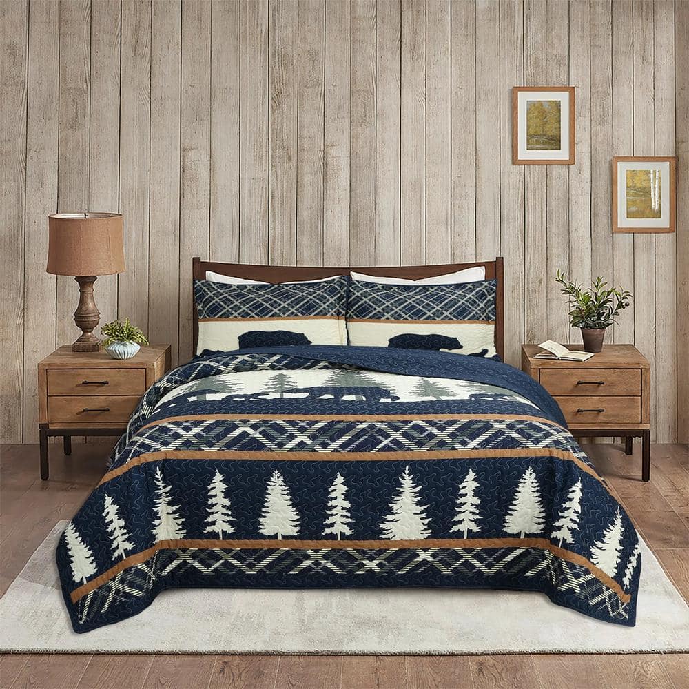 MarCielo ME504 Cabin Lodge Rustic Country Navy Blue Bear and