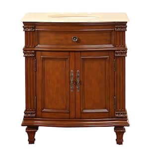 30.5 in. W x 22 in. D Vanity in Cherry with Marble Vanity Top in Crema Marfil with Ivory Basin