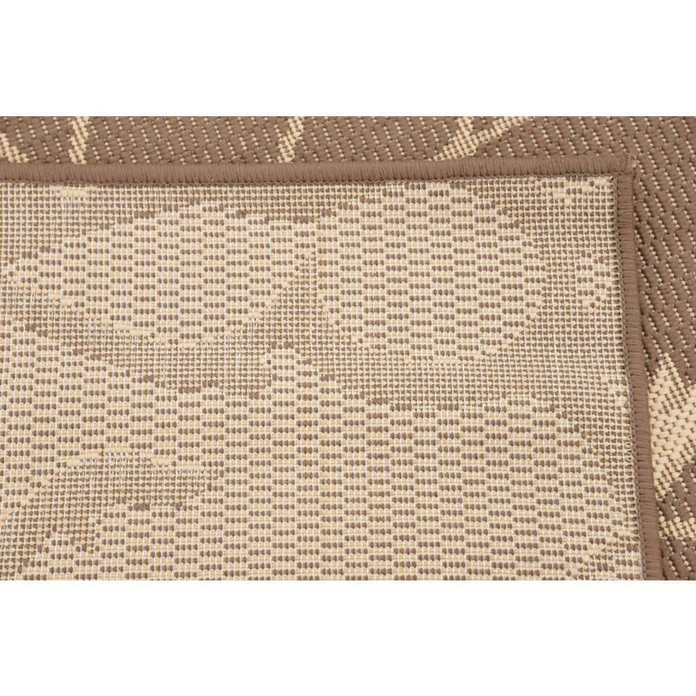Brown and Beige Rectangular Synthetic Outdoor Area Rug