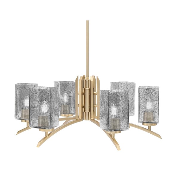 Unbranded Siena 26 in. 6-Light New Age Brass Chandelier with 3.5 in. Smoke Bubble Glass Shades, no bulbs included