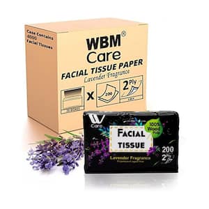 Super Soft 2-Ply Facial Tissues with Lavender Fragrance, 4000 Total (Pack of 20) 200 Sheets Per Box 100% Natural