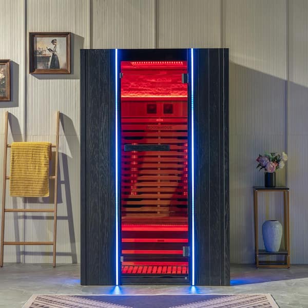 2-Person Indoor Japanese Douglas Fir Infrared Sauna with Red Light Therapy, Bluetooth Speaker, Smart Control Panel