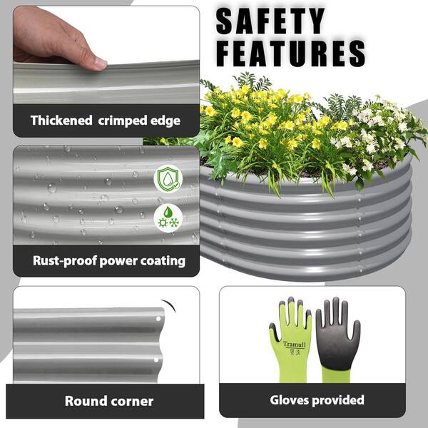 Light Grey 96 in. x 36 in. x 18 in. Oval Metal Raised Garden
