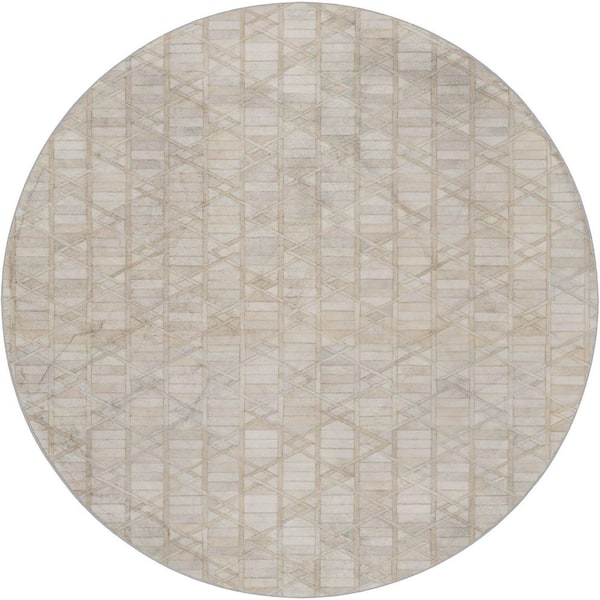 Dream Shag Premium Machine Washable Abstract ADS99 Ivory 8 ft. x 8 ft. Round Rug
