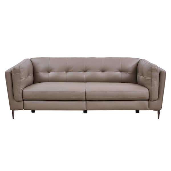 Armen Living Primrose Dark Metal and Greige Genuine Leather Contemporary Sofa
