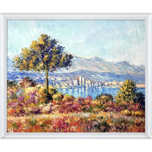 LA PASTICHE Antibes, 1888 by Claude Monet Moderne Blanc Framed Nature Oil Painting Art Print 22.75 in. x 26.75 in.