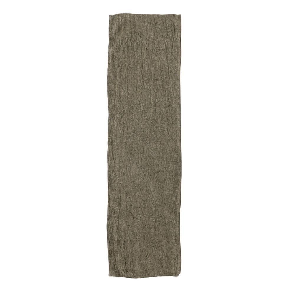 Olive Green Stonewashed Linen Table Runner, 108 Inches