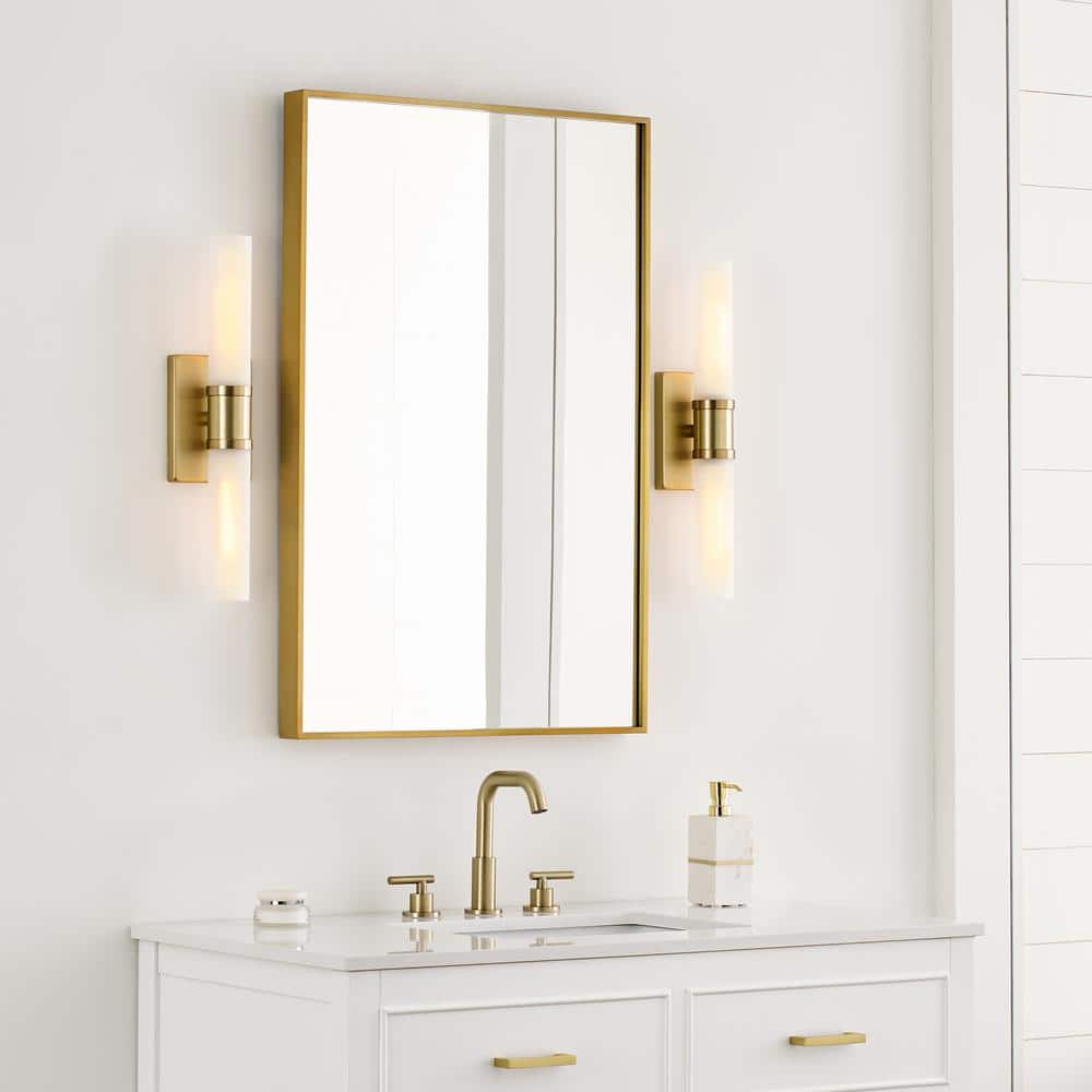 Satin Brass 2-Light Dimmable Vanity Fixture with Glass Shade
