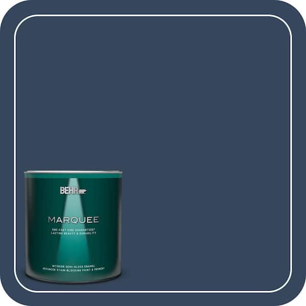 BEHR MARQUEE 1 qt. #MQ5-54 Compass Blue One-Coat Hide Semi-Gloss Enamel Interior Paint & Primer