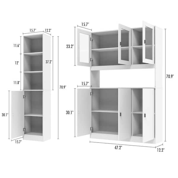 FUFU&GAGA 62.9 in. White Wood Storage Cabinet Kitchen Cabinet with 2-Doors,  3-Drawers and Shelf KF200156-02 - The Home Depot